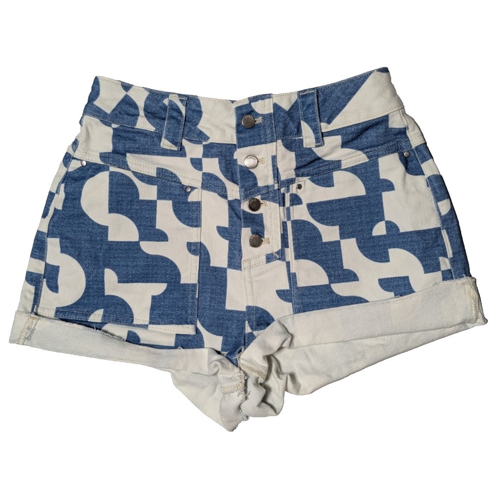 BA&SH BARAS Lady Shorts Blue Denim Cuffed Button Fly - Women Size 1 - US 4 Small